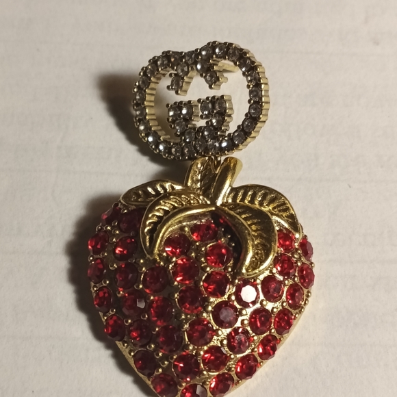 Gold and Red Strawberry Earrings - Picture 5 of 7